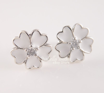 PRIMROSE Authentic PANDORA White Enamel FLOWERS Earring Studs
