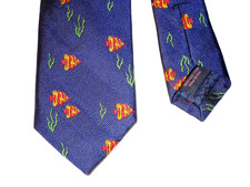 Vineyard Vines 100 Silk Neck Tie Fish Blue Skinny Thick Woven Made in USA