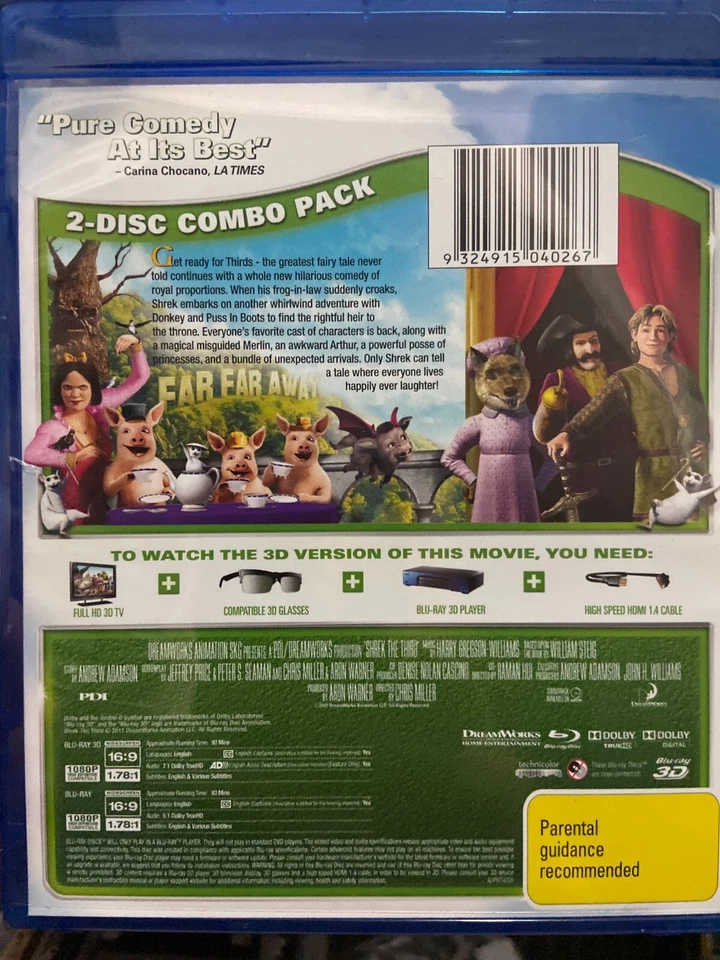 Shrek The Third 3D and 2D BLU RAY (2 discs) 2007 animated kids / family movie - Image 2 of 2