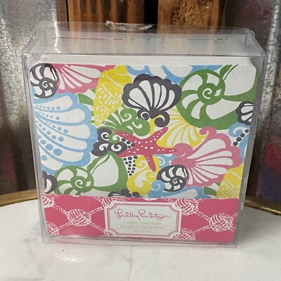 LILLY PULITZER ~ Multi-Color Seashells Square Paper Coaters ~ Set Of 24 ~ NEW