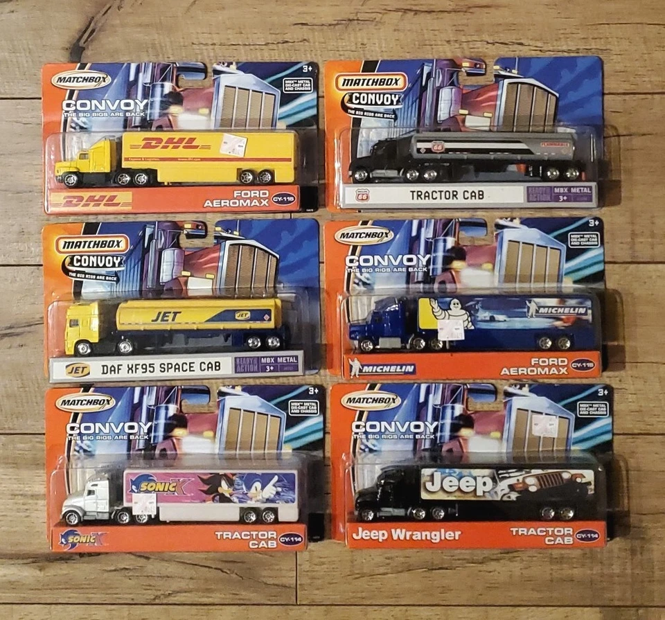 6) Matchbox Convoy Jeep Wrangler Tractor Cab MBX, DHL, Sonic, DHL, JET, Michelin - Image 2 of 4