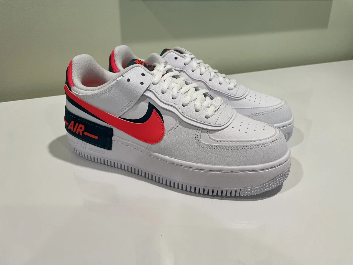 Nike Air Force 1 Shadow Sneakers in White and Red