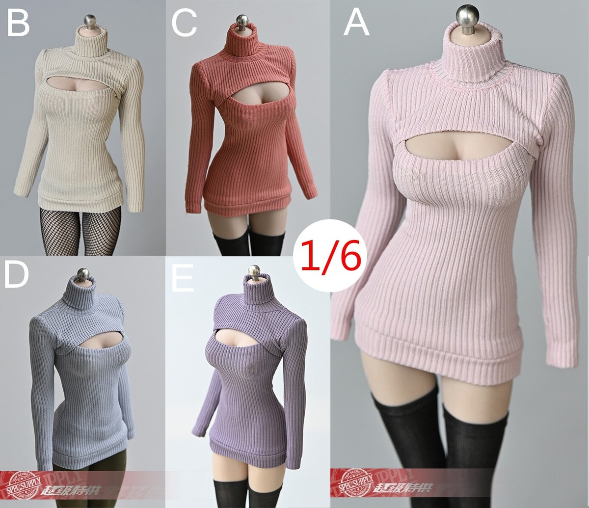 1/6 Female Open Chest Sweater High collar Long Sleeves Fit 12
