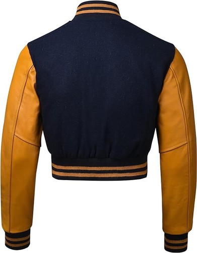 Warrior Gears Cropped Varsity Jacket Women - Leather Sleeves and Pure Wool Body - Picture 3 of 4