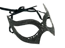 Jet Black Rhinestone Cat Eye Mask Women's Venetian Fetish Masquerade