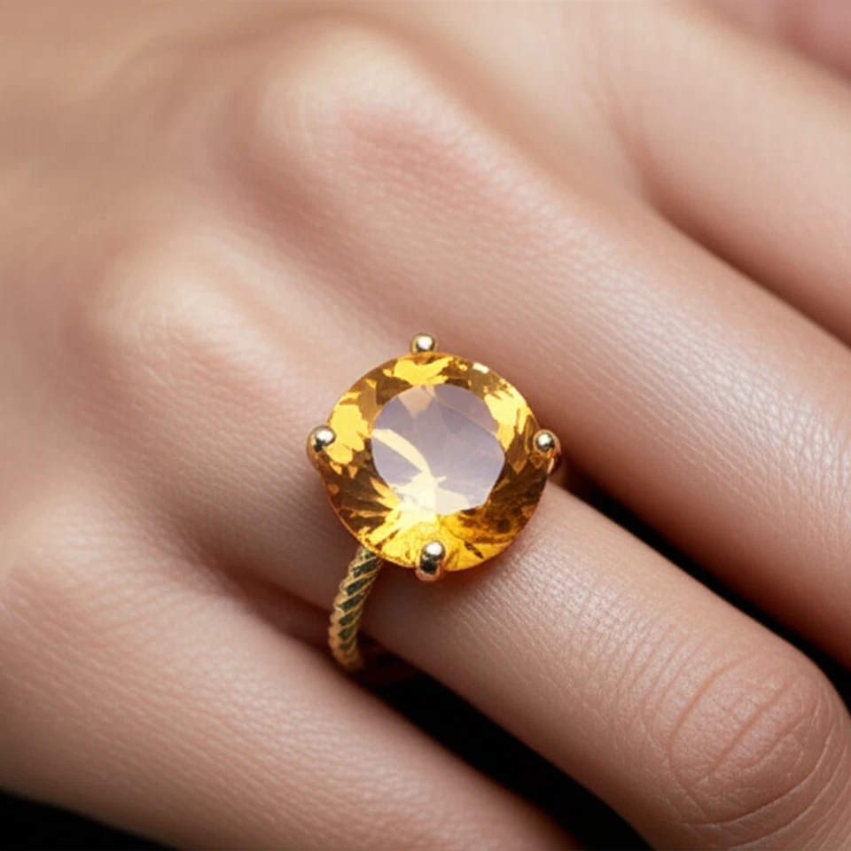 Anillo de compromiso solitario de piedras preciosas de citrino natural de 5 quilates de oro amarillo macizo de 14 quilates Foto 3 de 4