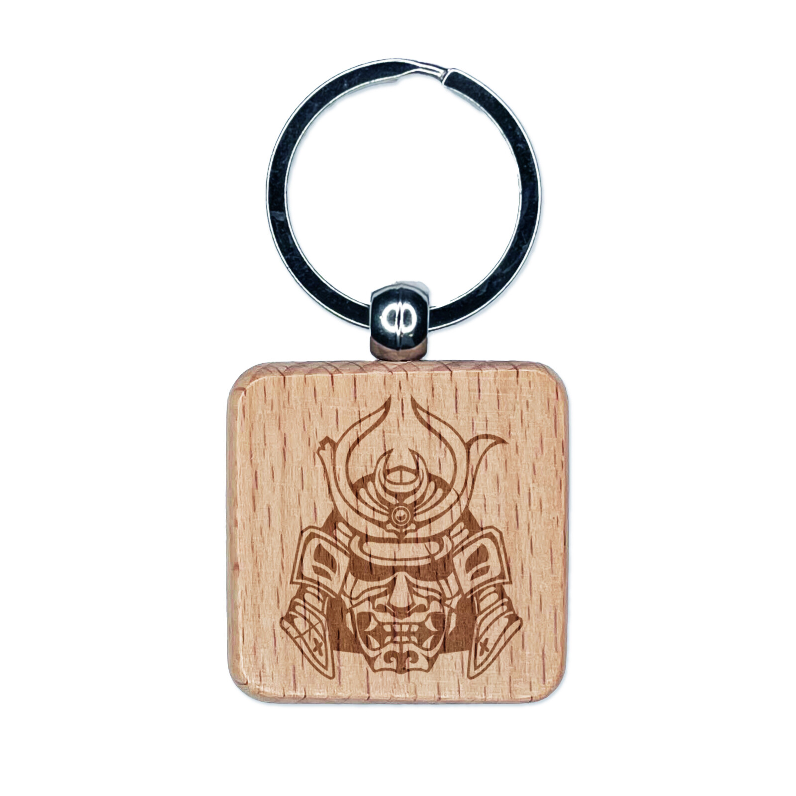 Casco Samurai Guerrero Oni Grabado Madera Cuadrado Llavero Etiqueta Dije