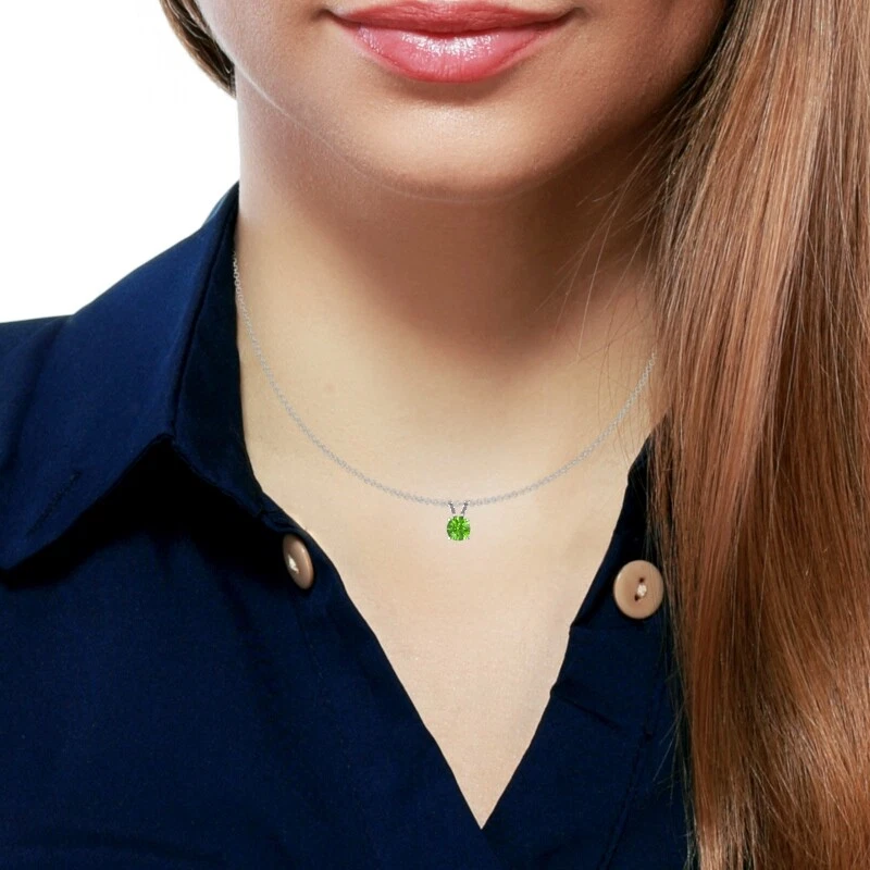 Peridot Solitaire Pendant In 14k Solid Gold - Image 2 of 4