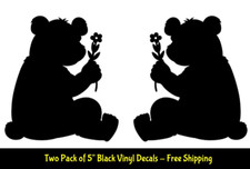 Baby Bear with Flower Two 5" Black Vinyl Decal Car Truck Window Laptop Tablet