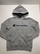 Youth Unisex Champion Classic Script Logo Sweatshirt Hoodie Pullover Gray Size M
