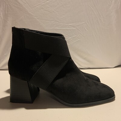 Ann Klein Ankle Boots Zip Black Wedge Heel Size 9.5 Slip On [D5]