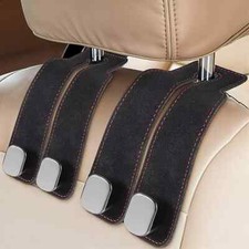 2-Pack Car Seat Hooks W/ Metal Purse Hooks, Leather Back Storage, Black