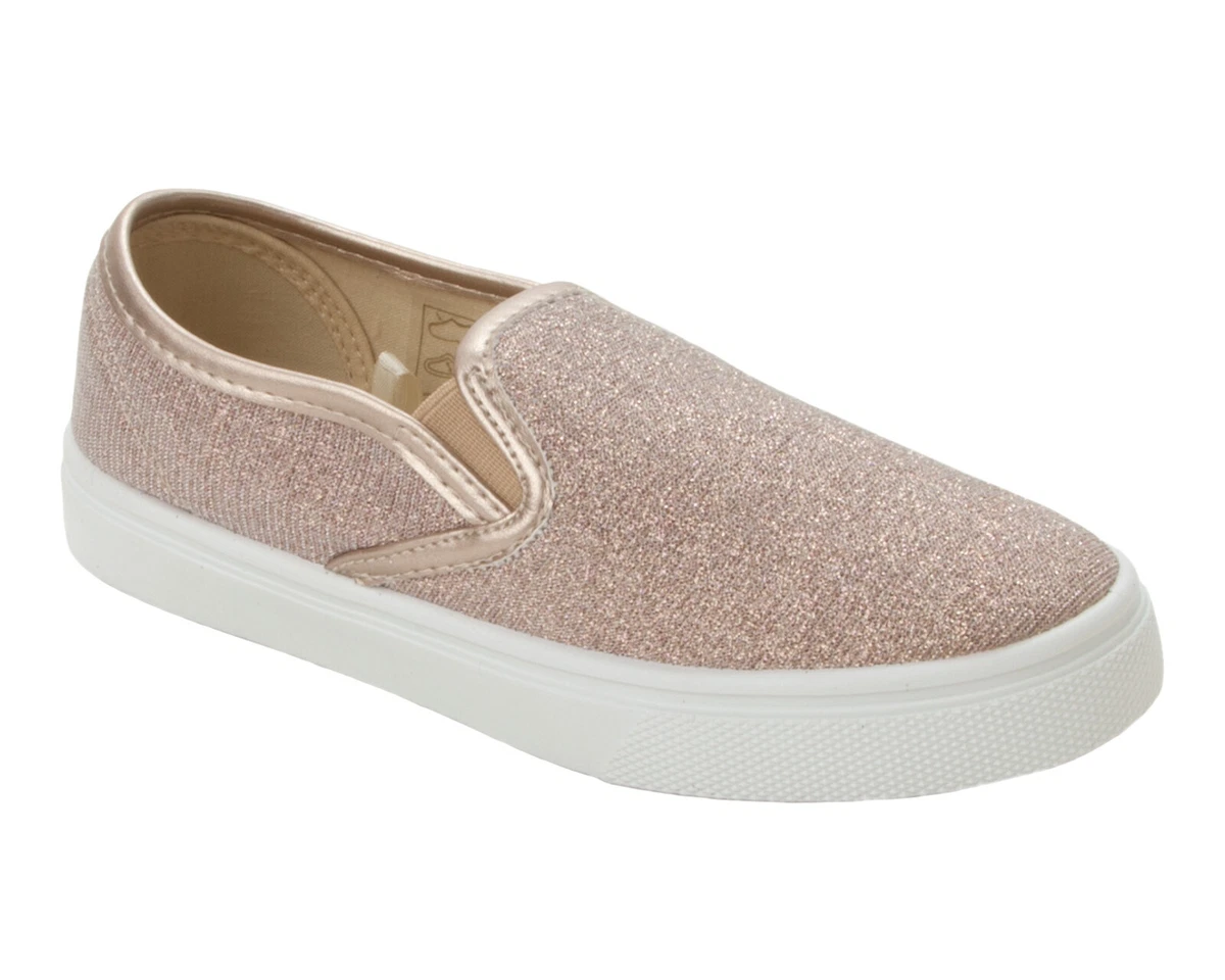 GIRLS ROSE GOLD GLITTER CASUAL PLIMSOLL PUMPS TRAINERS SHOES TEENS