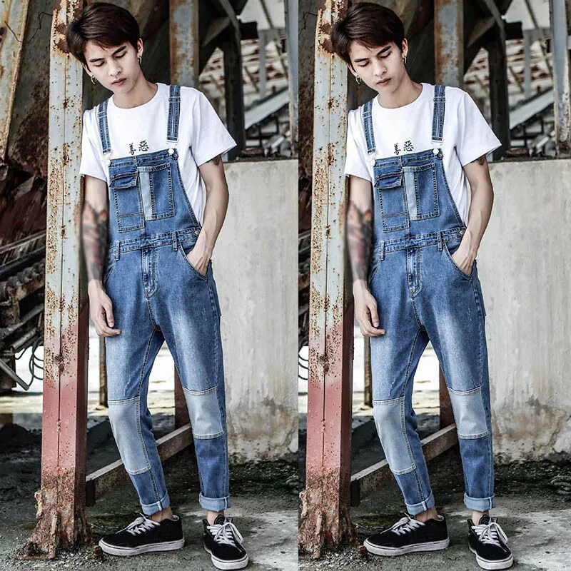 Fashion Mens Denim Overalls Jumpsuits Slim Skinny Jeans Pants Suspender  Trousers