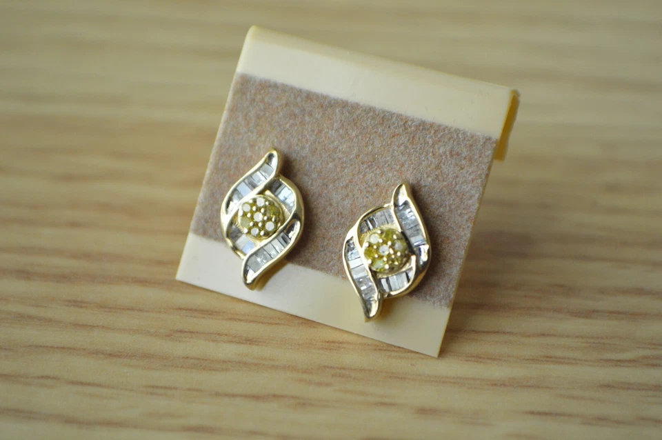 0.33ct Natural Yellow / White Diamond Earrings 14K Yellow Gold over Fine Silver - Image 2 of 4