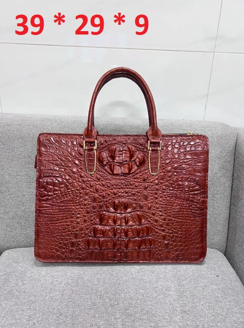MEN'S Red BROWN Genuine Crocodile Skin Leather number lock briefcase Bag