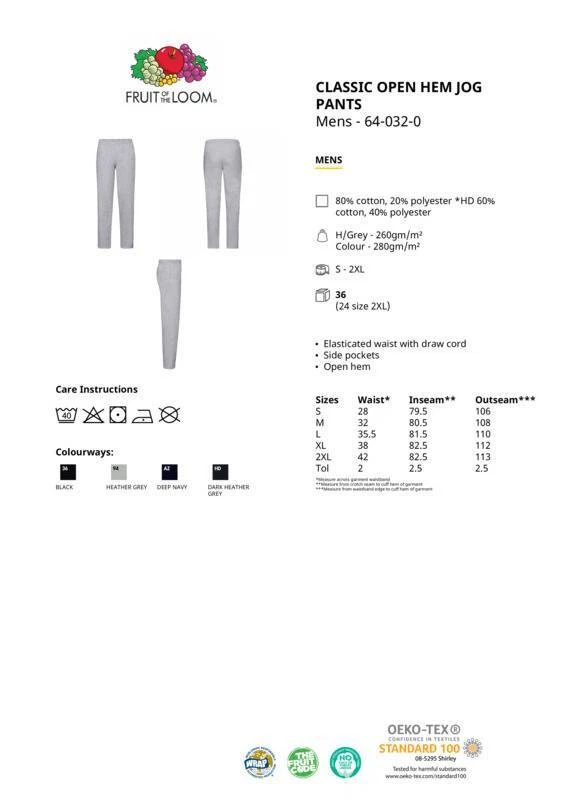 Pantalones deportivos Fruit of The Loom clásicos 80/20 pierna abierta - Pantalones de hombre Foto 2 de 4