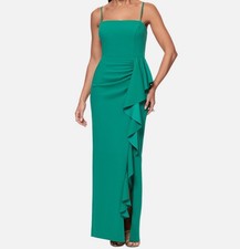 Xscape Women's Green Side Slit Scuba Crepe Ruffle Gown Dress Size 12