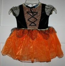 Kids Too Cute to Spook Black Orange Gold Witch Halloween Dress Size 18-24 Months