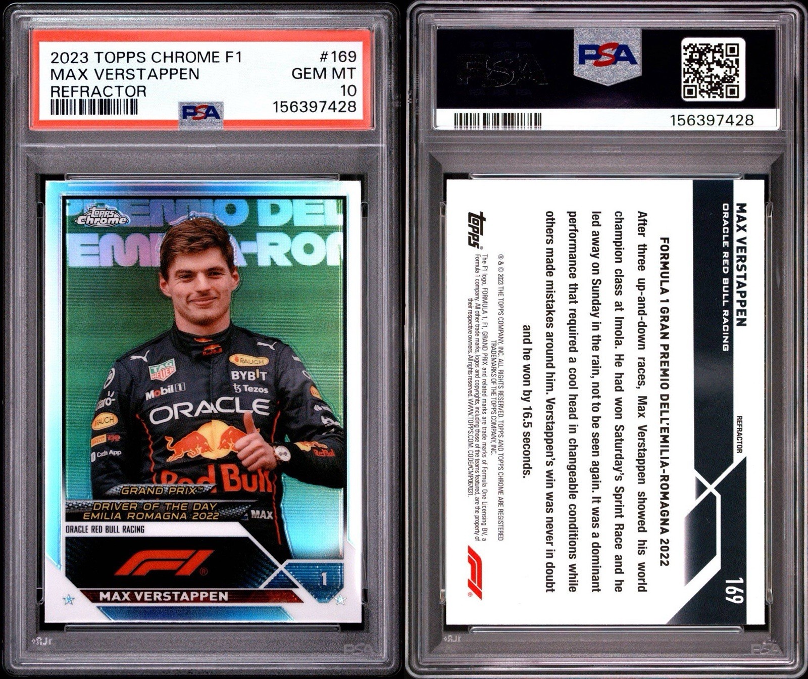 2023 TOPPS CHROME FORMULA 1 | REFRACTOR MAX VERSTAPPEN 169 PSA 10 view 3