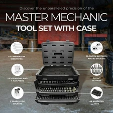 Master Mechanic 205 Piece Mechanics SAE Metric Socket and Tool Set with Case NEW