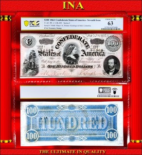 $100 Confederate 1864 T 65 PF 2 CR 493 US Obsolete Currency Civil War PCGS 63