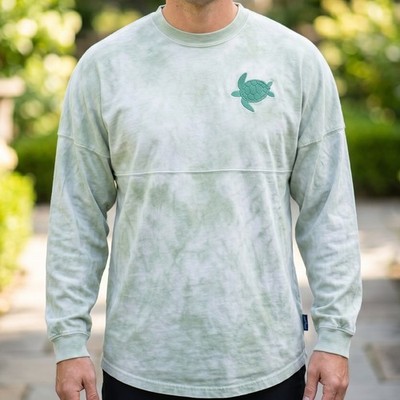 Spirit Jersey Sage Green Tie Dye Sea Turtle Puff Print Long Sleeve Tee XL