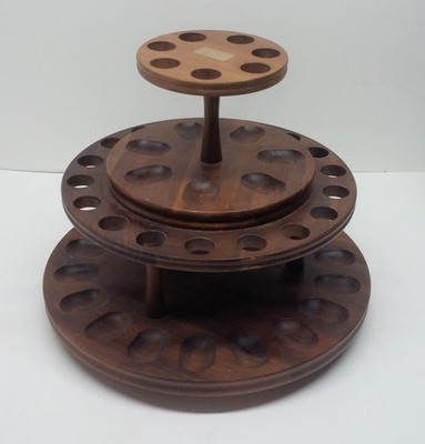 Vintage Decatur Industries Walnut 24 Pipe Carousel 2 Tier Stand RARE HTF