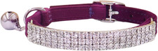 Bling Rhinestone Cat Collar Velvet Crystal Padded Safety Elastic with Bell Small