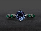 Round Cut 2CT Real Alexandrite Vintage Engagement Ring Milgrain Band 14K Gold FN
