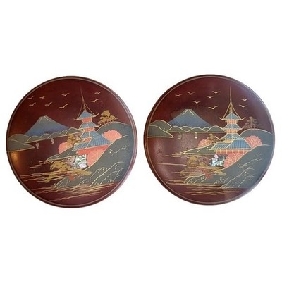 Vintage Japanese Asian Container Set Round Trinket Rice Mount Fuji Castle Tokyo