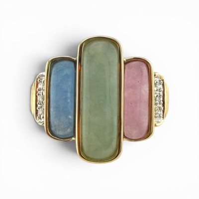 14k Yellow Gold Multi-Color Jade & Diamond Ring - 4.06g