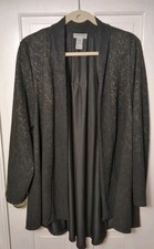 CATHERINES Womens Plus Sz 1X Kimono Open Front Drape Knit Cardigan Black Gold