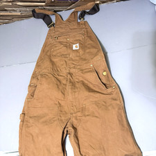 Carhartt Duck Bib Overalls Brown 34 32 Mens 102776-211 Double Knee Canvas Work