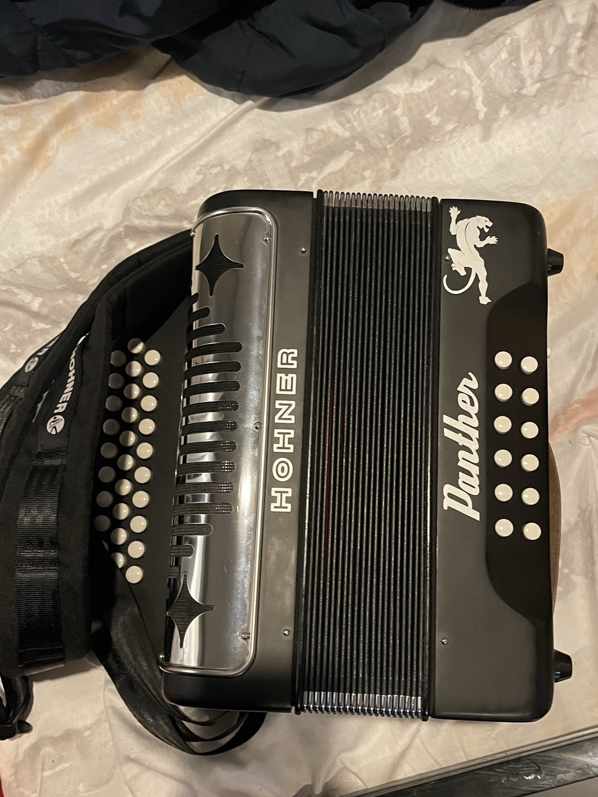 HOHNER Panther 31-Button Diatonic Accordion, Black, Lightweight, Straps Included