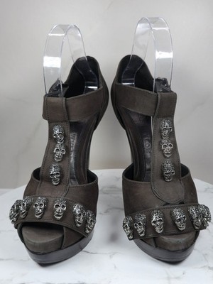 Thomas Wylde Skull Heels Sandals US 9 Brown Nubuck Platform Studded Gothic