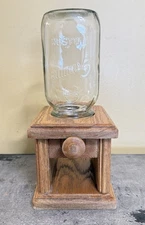 Vintage Hand Made M&M Nut Candy Dispenser Wood & Mason Jar