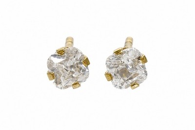 14K Yellow Gold Clear Stone 3mm Piercing Earrings STUDEX 585 Pre Owned