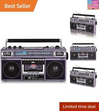 J-220BT Purple Boombox MP3 Conversion from Radio to Cassette with 4-Band AM, ...