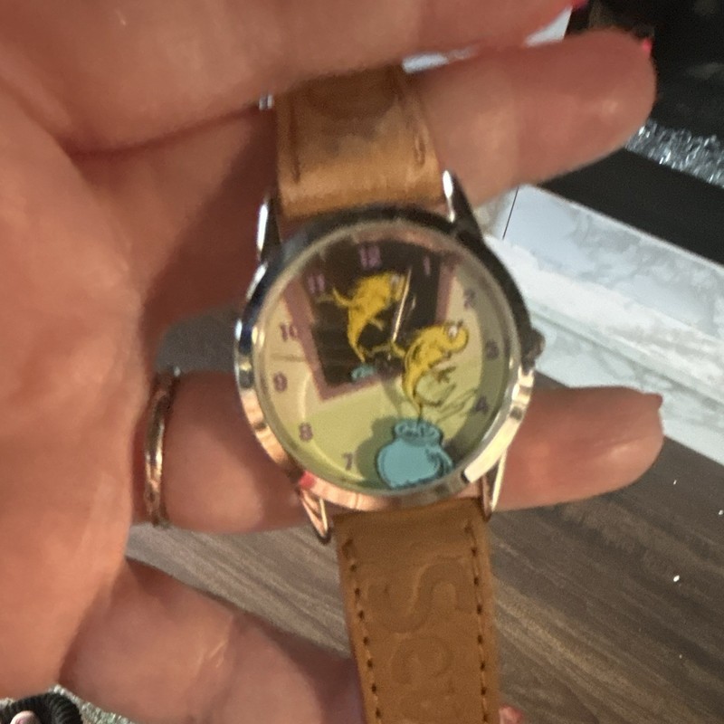 Dr. Seuss Cat in the Hat Quartz 36mm Silver Case Brown Leather