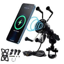 15W Fast Charging Adapter, Wireless Qi Motorcycle Phone Holder with 4 Jaw
