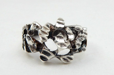 VINTAGE MOLTEN LAVA SILVER NUGGET RING, MODERNIST 925 STERLING SILVER RING, 4.6G
