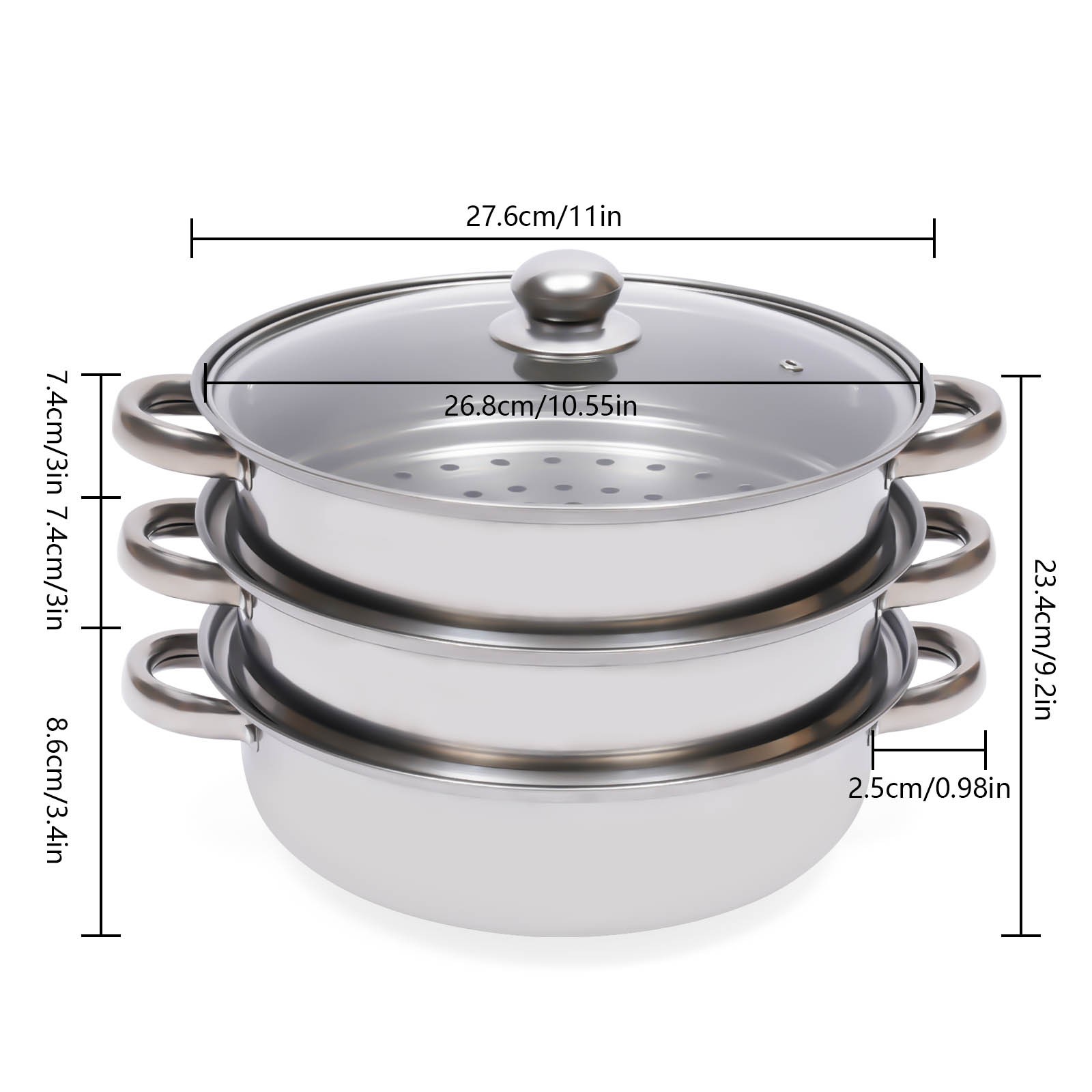 3 Tier Food Steamer Stainless Steel Vegetable Cooker Kitchen Steaming Rice Pot