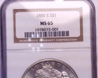 1885-S NGC MS65 Morgan Silver Dollar, Very Nice White Coin!!