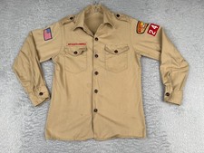 VINTAGE Boy Scouts of America Shirt Youth Medium Beige Long Sleeve Grand Teton