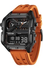 Men's Sports Watch Dual Time Analog Digital 30m Orange Silicone 45mm
