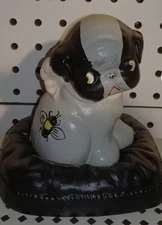 1914 Hubley Cast Iron Puppo Dog Coin Bank w/ Bee on Pillow – 