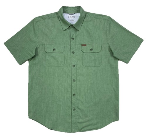 Orvis River Guide Green Double Pocket Short Sleeve Button Up Shirt Mens Size M