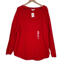 NEW Charter Club Sweater Women's Plus Size 2X Ravishing Red Cable-Knit Pullover