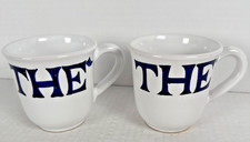 Starbucks Sberna Deruta Italy Tea Cup Set Of 2 Hand Painted White and Blue 1999